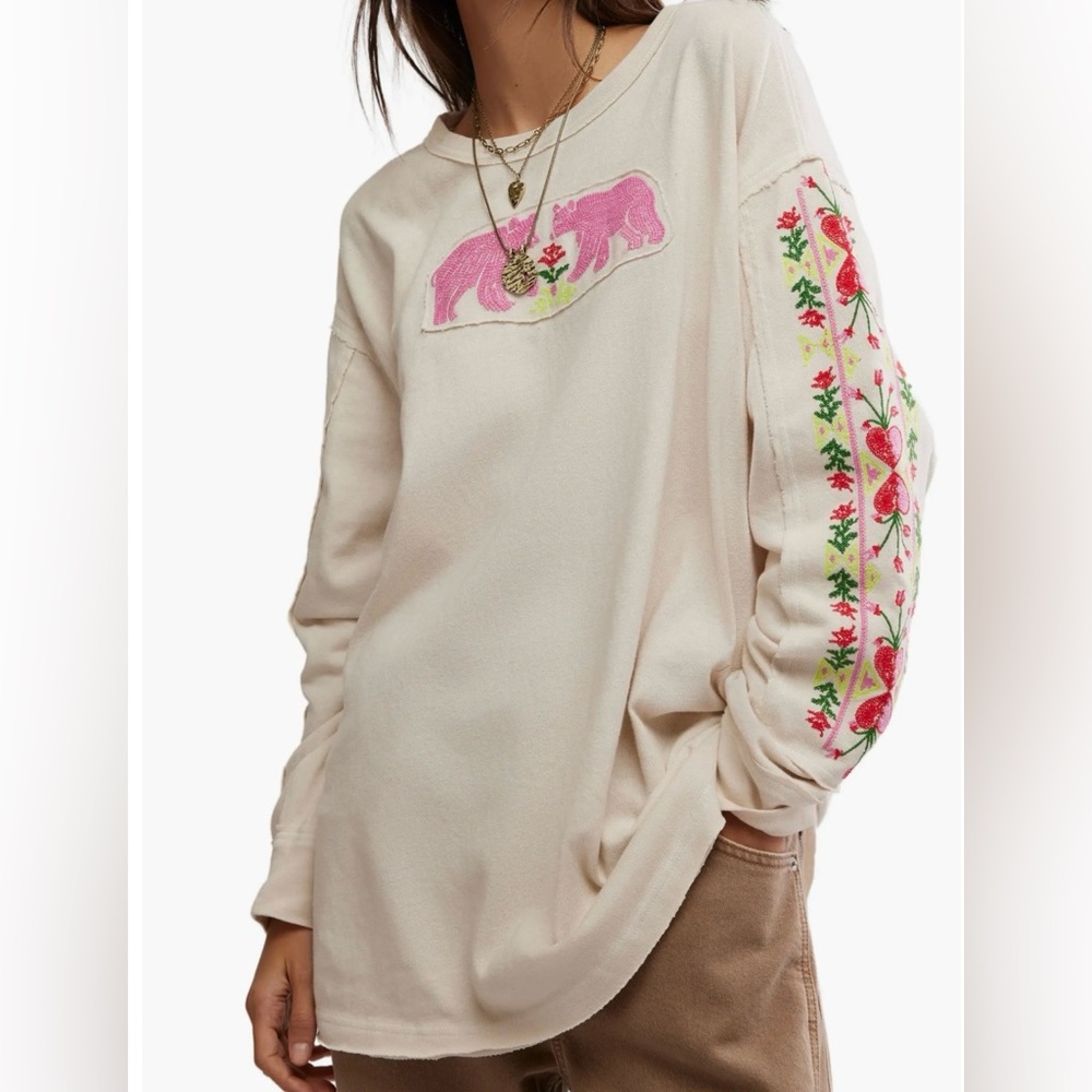 Free People All My Heart Embroidered Tee